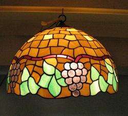 ANTIQUE HANGING ART NOUVEAU STAINED GLASS LAMP SHADE  