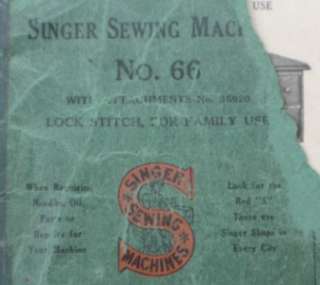Antique 1916 Singer Sewing Machine No 66 Instructions w/ Attachments 