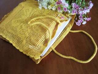 Chic Hand Crochet Butterfly Tote Shopping Bag Yellow  