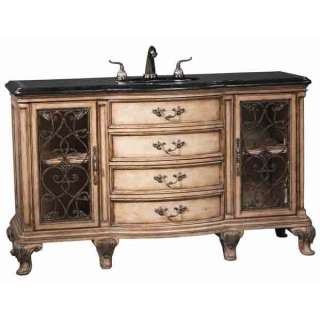 Parchment Iron Scrolled Sink Chest Black Granite Top  