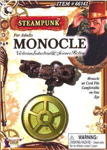 SteamPunk Victorian Monocle Gold Toned Gear Eyepiece, NEW SEALED 