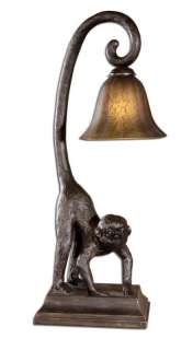 Silver Monkey Glass Brown Shade Lantern Table Lamp  