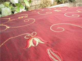Vintage style Flowers Embroidered square 33 Table Cloth BURGUNDY 