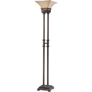 Torch Lamp Antique Bronze with Square Fabric Shade (Free Delivery)