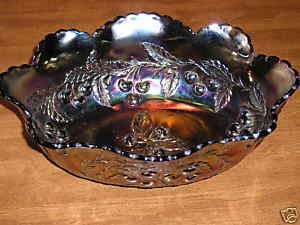 Large Dugan Wreathed Cherry Carnival Glass Bowl  