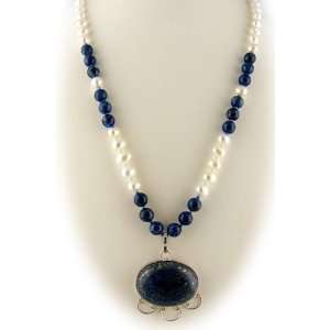   Blue Lapis Sterling Silver Pendant Freshwater Pearl Necklace Jewelry