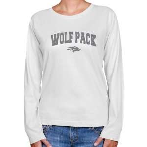 NCAA Nevada Wolf Pack Ladies White Logo Arch Long Sleeve Classic Fit 