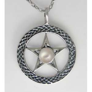 Sterling Silver Pentacle with a Celtic Knot Border and Accented with 