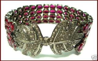 Victorian !! 3.04ctw Rose Cut Diamond Ruby Bracelet  