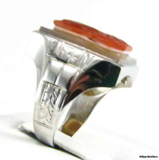 UNIQUE Carnelian & Agate DUAL CAMEO WARRIOR RING   10k Solid WHITE 