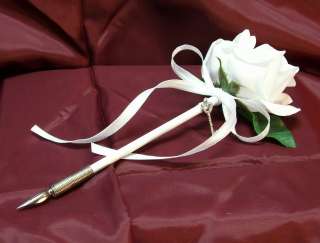 White Rose Quill Dip Pen Set w vase and scroll #2176  