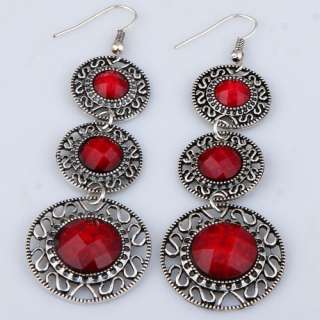 vintage enthnic tibetan silver 3 layer date red agate bead dangle 