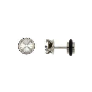  Stainless Steel Fake Plugs with Prong Clear Crystal   6mm 