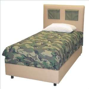   Furniture Cargo Upholstered Bed in Khaki with Green Pockets Furniture