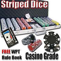 500 ct Striped Dice Poker Chip Set 11.5 Grams WPT Book  