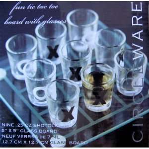   with Nine .25 Oz Shot Glasses and 5 X 5 Glass Board Toys & Games