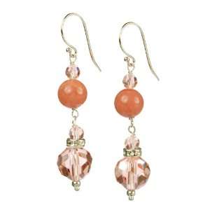 Dyed Coral Color Jade, and Pink Glass Bead with Cubic Zirconia Drop 