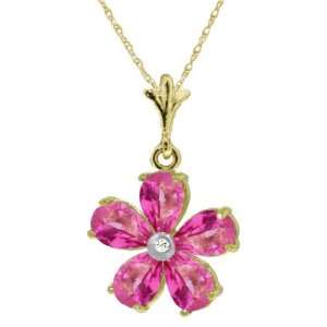   14k Gold Pendant Necklace with Genuine Pink Topaz & Diamond: Jewelry