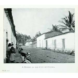 1907 Print Colima Mexico Street Natives Locals Sombrero Children 