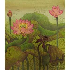  Lotus Garden III   Signed Original Painting: Home 