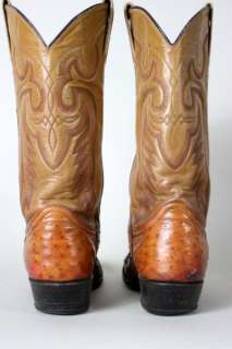 Vtg 50s Full Quill Ostrich Leather Cowboy Brown Boots 8  