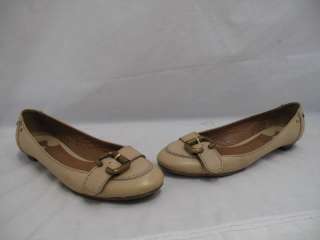 Chloe Beige Leather Stitched/Gold Buckle Studded Loafer Flats 37.5 