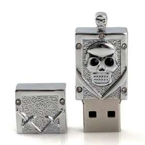  2GB USB Flash Drive Memory Disk Silver Skull With Crystal 