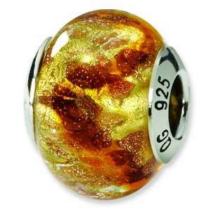  Sterling Silver Yellow/Gold/Brown Italian Murano Bead (4mm 