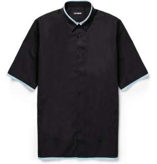   shirts  Plain shirts  Contrast Collar Short Sleeved Cotton Shirt