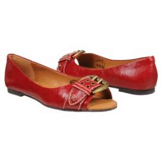 Womens Fossil Macey Peep Toe Flat Berry Leather Shoes 