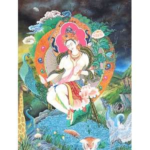  Goddess White Tara (A Rare Form)   Tibetan Thangka 
