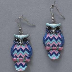  Womens Dangle Owl Earrings, 1 W, 2 1/4 L, Silver / Blue 
