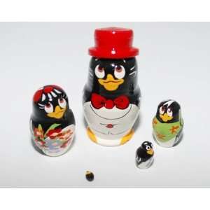  Authentic Russian Hand Painted Handmade Penguins Nesting 
