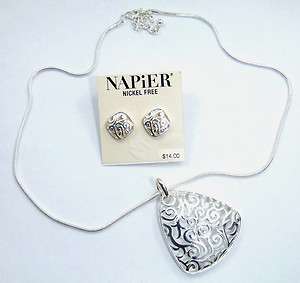 Napier Silver Filigree Necklace / Earring Set Nickelfree  