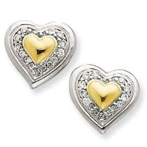 Sterling Silver & Vermeil CZ Heart Post Earrings: Jewelry