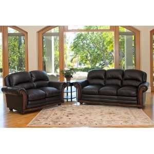 Kensington Top Grain Leather Sofa and Loveseat Set in Black By Abbyson 