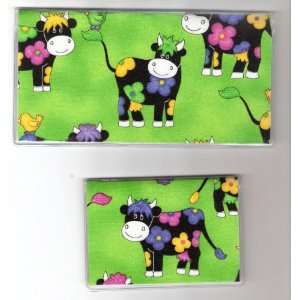  Checkbook Cover Debit Set Made with Cow on Green Fabric 