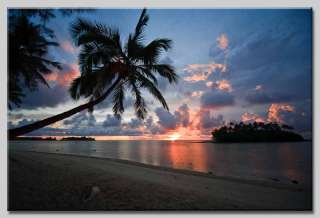 Leinwand Bild Südsee Strand Palmen Sonnenaufgang Urlaub  