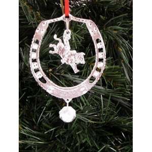   Rider in Horseshoe Silver Pewter Ornament 