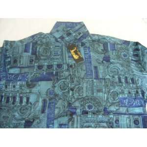 Mens 100% Thai Silk Shirt  AquaMarine Mosaic Material Pattern (SIZE 