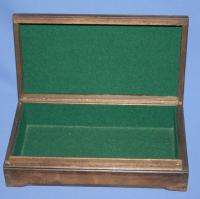   European Wood Jewellery Trinket Box With Copper Relief Cover  