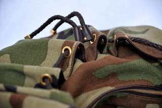 MICHAEL KORS Camouflage Canvas+Woven Leather Hobo Handbag Shoulder Bag 