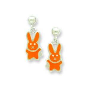  Sterling Silver Orange Bunny Resin Earrings LIFETIME 
