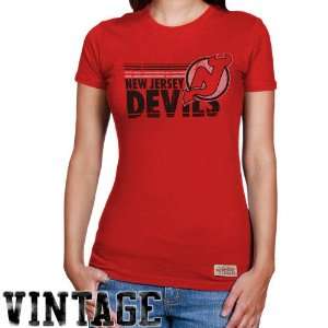   New Jersey Devils Ladies Red Blank Vintage T shirt: Sports & Outdoors
