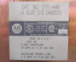 ALLEN BRADLEY 1771 A4B 16 SLOT PLC 5 I/O RACK CHASSIS  