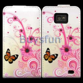 Purple flower butterfly Flip Leather Cover Case Skin for Samsung 