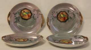 Asian floral/bird pattern lustreware 2 handled plates  