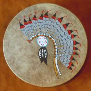 Native American 18 Taos Drum, Cowhide Circular Headdres Drum, Shamans 