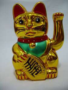 Large Lucky GOLD Beckoning Waving Cat MANEKI NEKO 10  