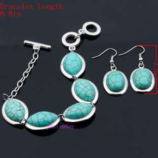 OVAL howlite turquoise bead dangle earirng bracelet set  